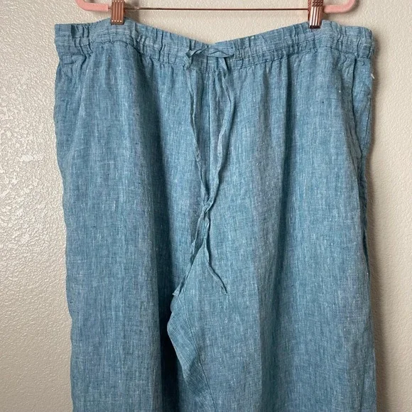 Charter Club Pants Womens XXL Blue 100% Linen Wide Leg Lagenlook Beach Coastal - Picture 4 of 11